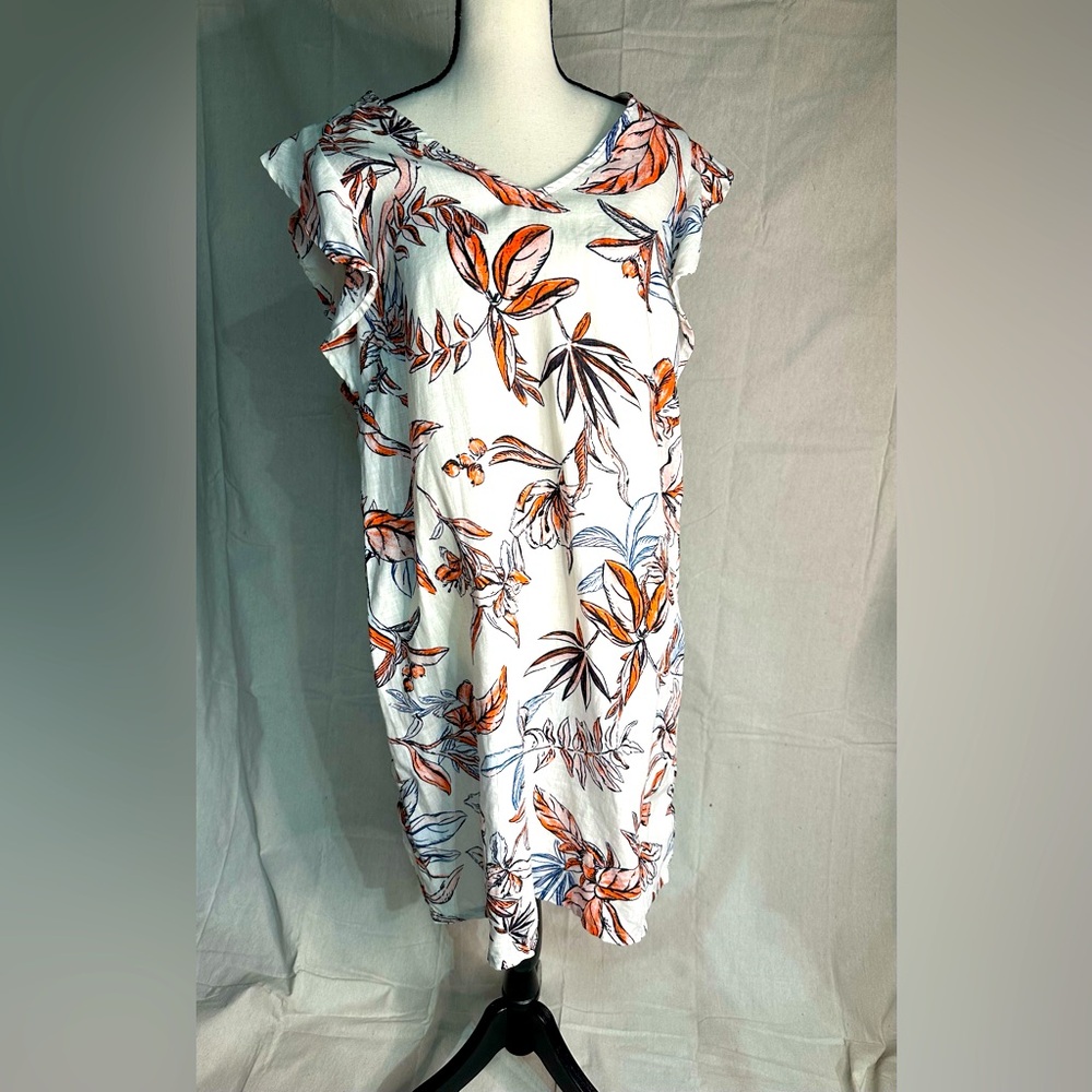 Tahari 100 % Linen Flutter Sleeve Shift Dress Size Medium